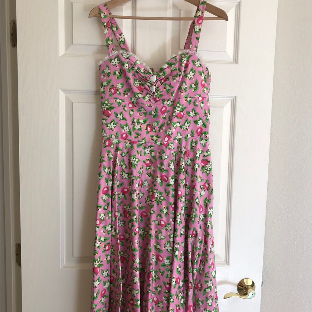 Nancy dress in pink lemonade print.